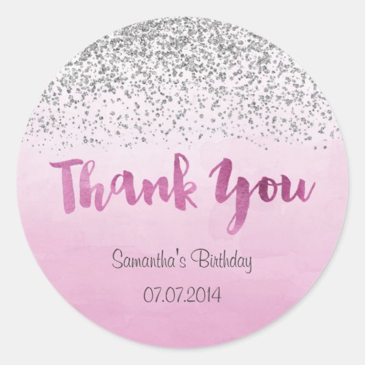 Silver en Pink Birthday Sticker (Voorkant)