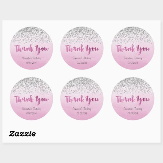 Silver en Pink Birthday Sticker (Vel)