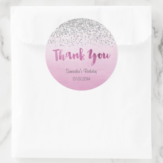 Silver en Pink Birthday Sticker (Tas)
