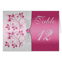 Silver en Pink Floral Table Number Card