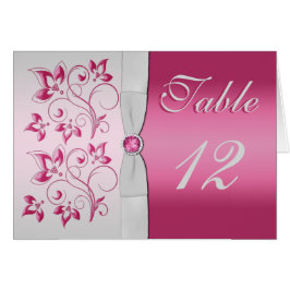 Silver en Pink Floral Table Number Card