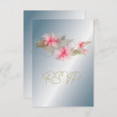 Silver en Pink Lily RSVP Kaartje (Voorkant / Achterkant)