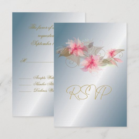 Silver en Pink Lily RSVP Kaartje (Voorkant / Achterkant)