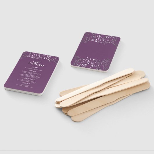 Silver en Plum Paarse bruiloft menu's Handwaaier (Niet-gemonteerd)
