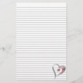 Silver en Red Heart Stationery met optionele lijne Briefpapier (Voorkant)