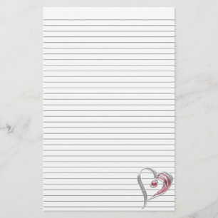 Silver en Red Heart Stationery met optionele lijne Briefpapier