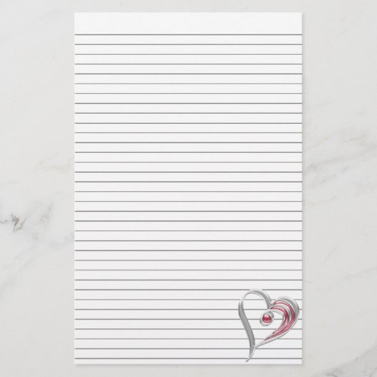 Silver en Red Heart Stationery met optionele lijne Briefpapier (Voorkant)