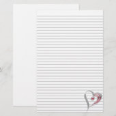 Silver en Red Heart Stationery met optionele lijne Briefpapier (Voorkant / Achterkant)