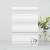 Silver en Red Heart Stationery met optionele lijne Briefpapier (Staand voorkant)