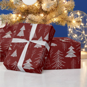 Silver- en Red-kerstboombos Cadeaupapier