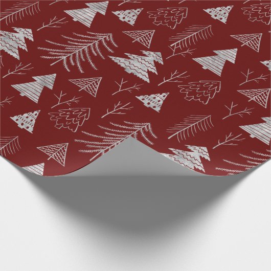 Silver- en Red-kerstboombos Cadeaupapier (Hoek)