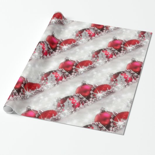 Silver- en Red-kerstpapier Cadeaupapier (Uitgerold)