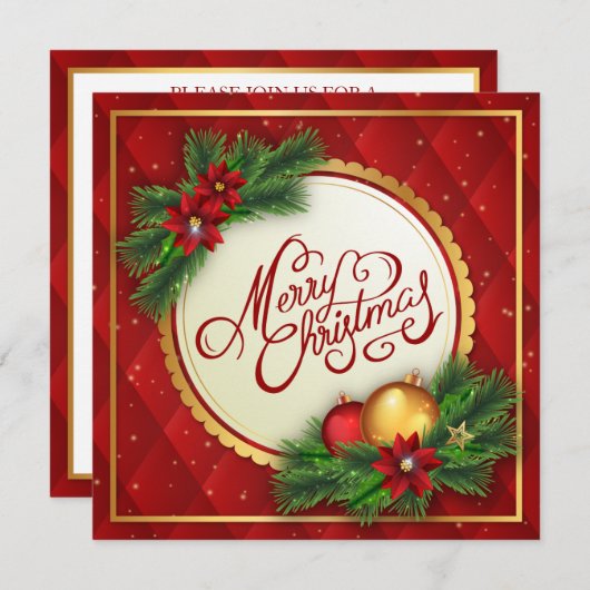 Silver- en Red Merry-kerst | Uitnodiging (Voorkant / Achterkant)