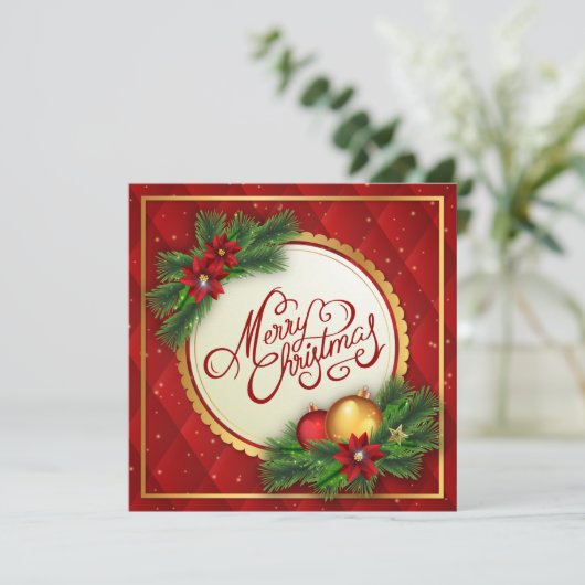 Silver- en Red Merry-kerst | Uitnodiging (Staand voorkant)