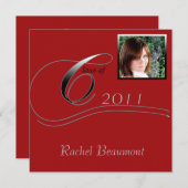 Silver en Red Modern Klassiek Afstuderen Kaart (Voorkant / Achterkant)