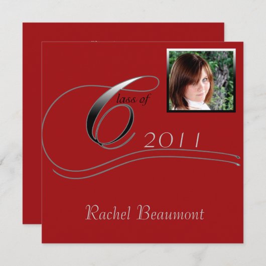 Silver en Red Modern Klassiek Afstuderen Kaart (Voorkant / Achterkant)