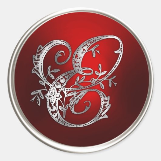 Silver- en Red Monogram E-envelopzegel Ronde Sticker (Voorkant)