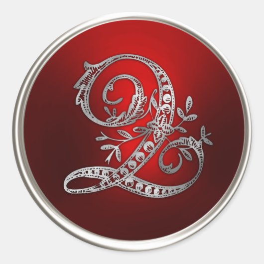 Silver- en Red Monogram Q Envelope Seal Ronde Sticker (Voorkant)