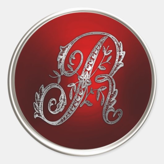 Silver- en Red-monogram R-envelop Ronde Sticker (Voorkant)