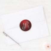 Silver- en Red-monogram R-envelop Ronde Sticker (Envelop)