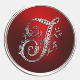 Silver- en Red Monogram T-envelopzegel Ronde Sticker