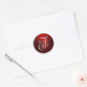 Silver- en Red Monogram T-envelopzegel Ronde Sticker (Envelop)
