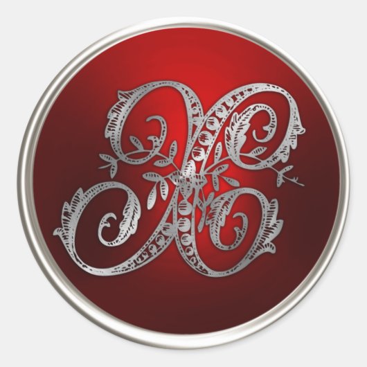 Silver- en Red Monogram X-envelopzegel Ronde Sticker (Voorkant)