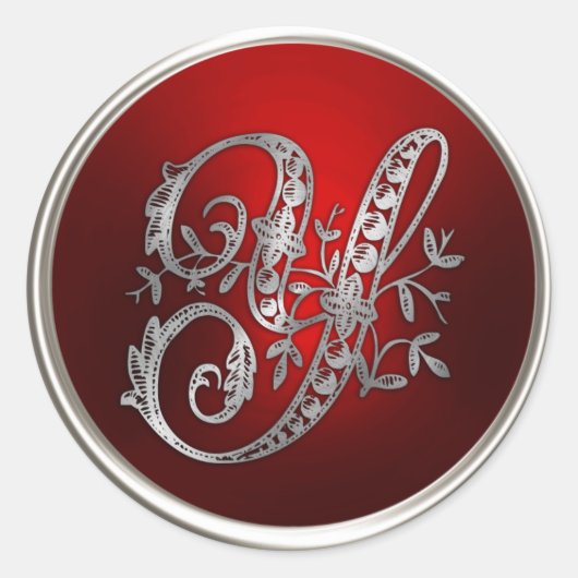 Silver- en Red Monogram Y Envelope Seal Ronde Sticker (Voorkant)