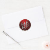 Silver- en Red Monogram Y Envelope Seal Ronde Sticker (Envelop)