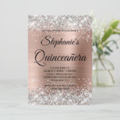 Silver en Roos Gold Fancy Monogram Quinceañera Kaart (Staand voorkant)
