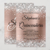 Silver en Roos Gold Fancy Monogram Quinceañera Kaart (Voorkant / Achterkant)