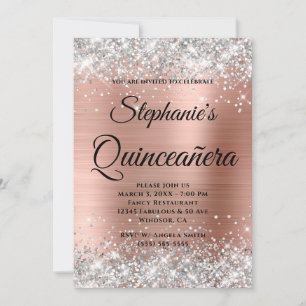 Silver en Roos Gold Fancy Monogram Quinceañera Kaart