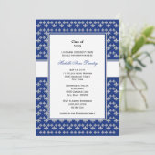 Silver en Royal Blue Fleur de Lis Afstuderen Kaart (Staand voorkant)