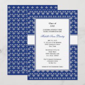 Silver en Royal Blue Fleur de Lis Afstuderen Kaart (Voorkant / Achterkant)