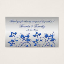 Silver en Royal Blue Floral bruiloft gunst Label