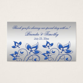Silver en Royal Blue Floral bruiloft gunst Label Visitekaartjes