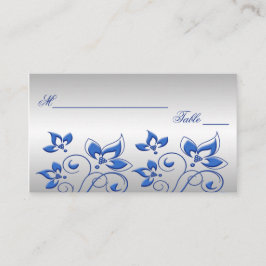 Silver en Royal Blue Floral Plaatskaarten Plaatskaartje