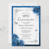 Silver en Royal Blue Rozen Elegant Quinceanera Kaart (Voorkant)