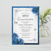 Silver en Royal Blue Rozen Elegant Quinceanera Kaart (Staand voorkant)