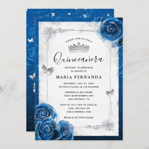 Silver en Royal Blue Rozen Elegant Quinceanera Kaart
