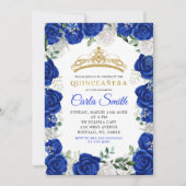 Silver en Royal Blue Rozen Quinceañera Uitnodiging (Voorkant)