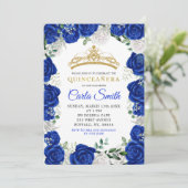 Silver en Royal Blue Rozen Quinceañera Uitnodiging (Staand voorkant)