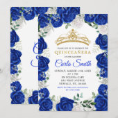 Silver en Royal Blue Rozen Quinceañera Uitnodiging (Voorkant / Achterkant)