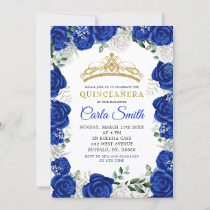 Silver en Royal Blue Rozen Quinceañera Uitnodiging