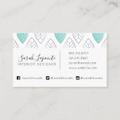 Silver- en Turquoise Chic- en modern Leaf-patroon Visitekaartje (Achterkant)