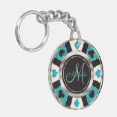 Silver en Turquoise Poker Chip Design - Monogram Sleutelhanger (Voorkant Links)
