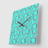 Silver en Turquoise Retro Pattern Square Clock Vierkante Klok (Hoek)