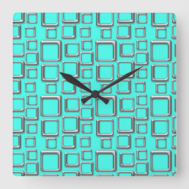 Silver en Turquoise Retro Pattern Square Clock Vierkante Klok