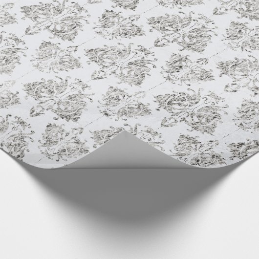 Silver en White Damask Cadeaupapier (Hoek)