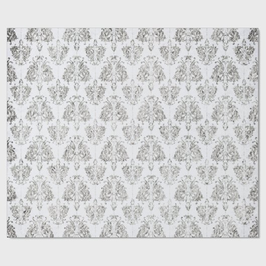 Silver en White Damask Cadeaupapier (Vlak)
